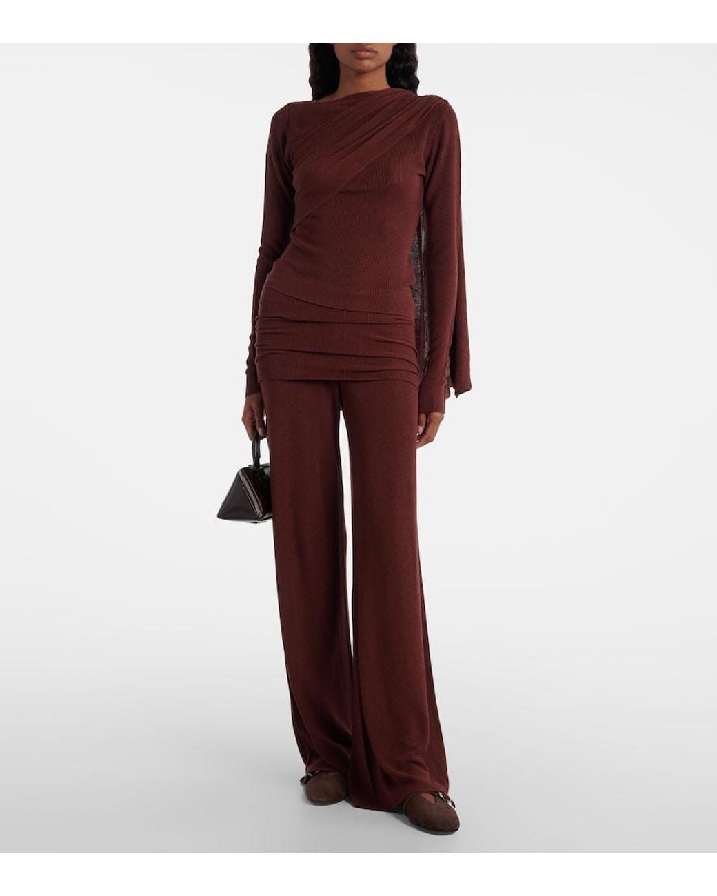AYA MUSE Red Silk-Blend Wide-Leg Pants