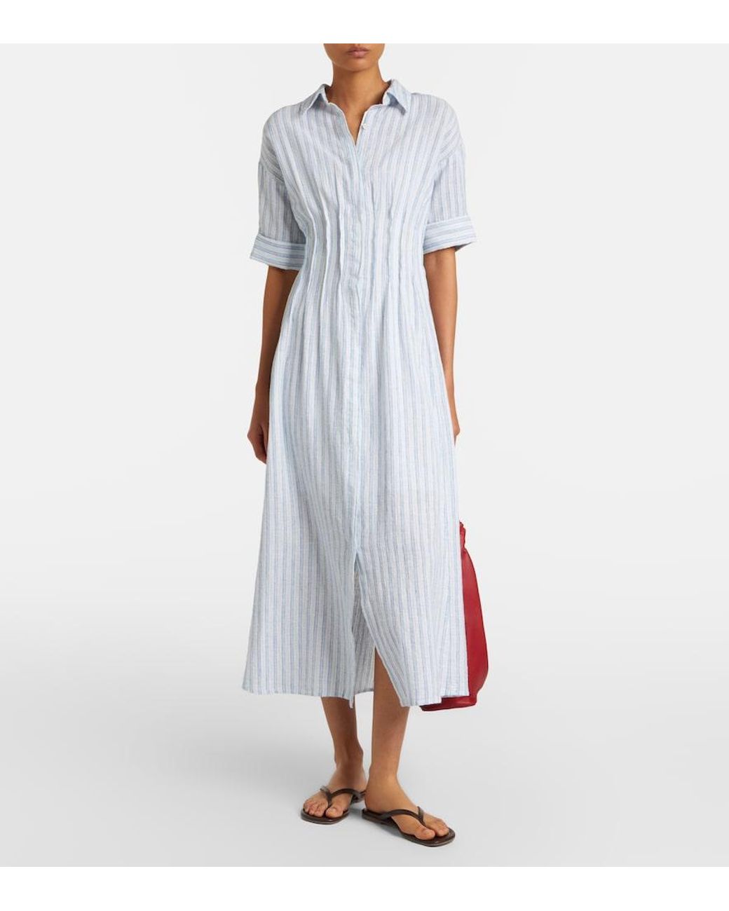 Velvet White Saron Striped Cotton And Linen Shirt Dress