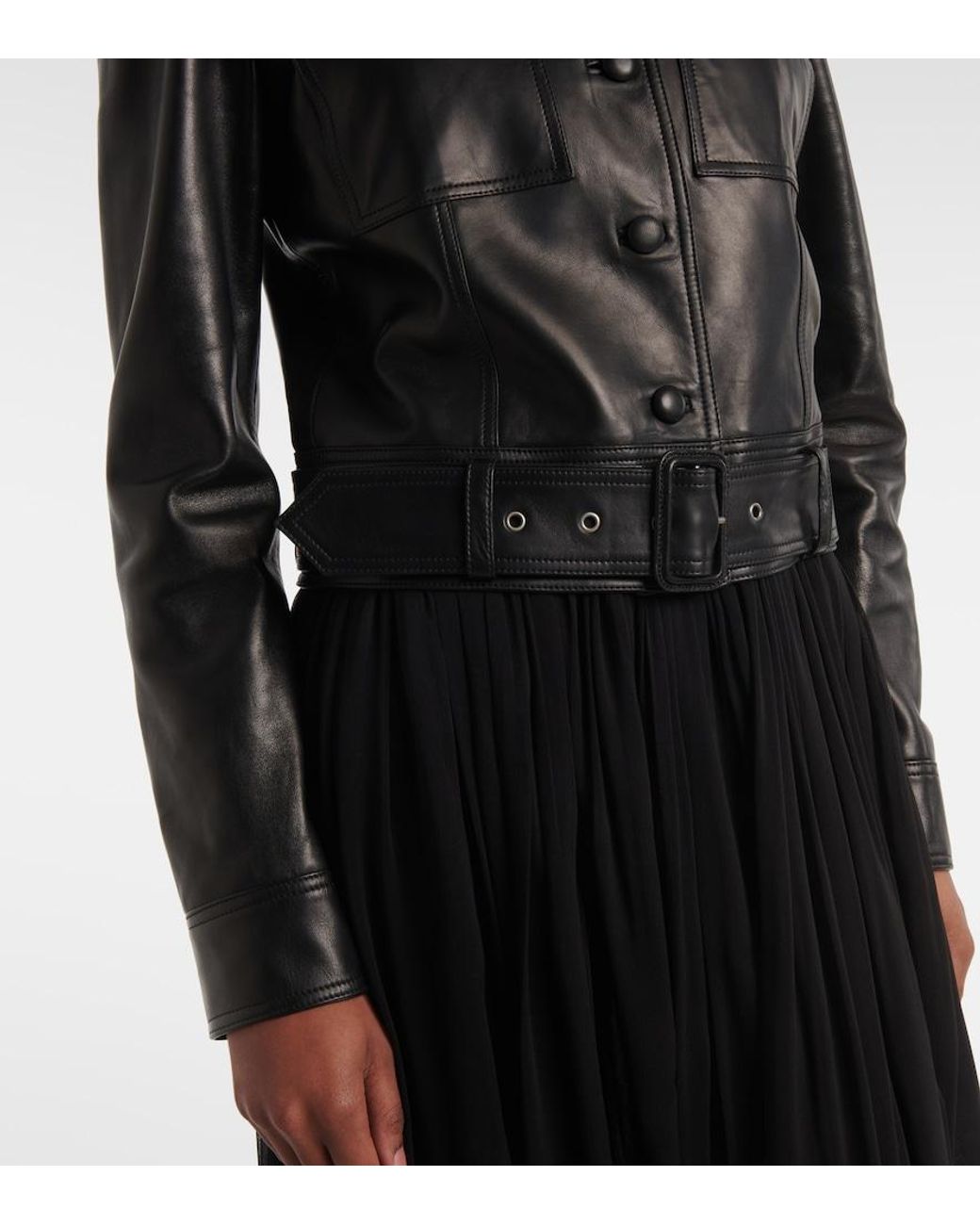 Chaqueta Cropped De Piel Saint Laurent de color Black