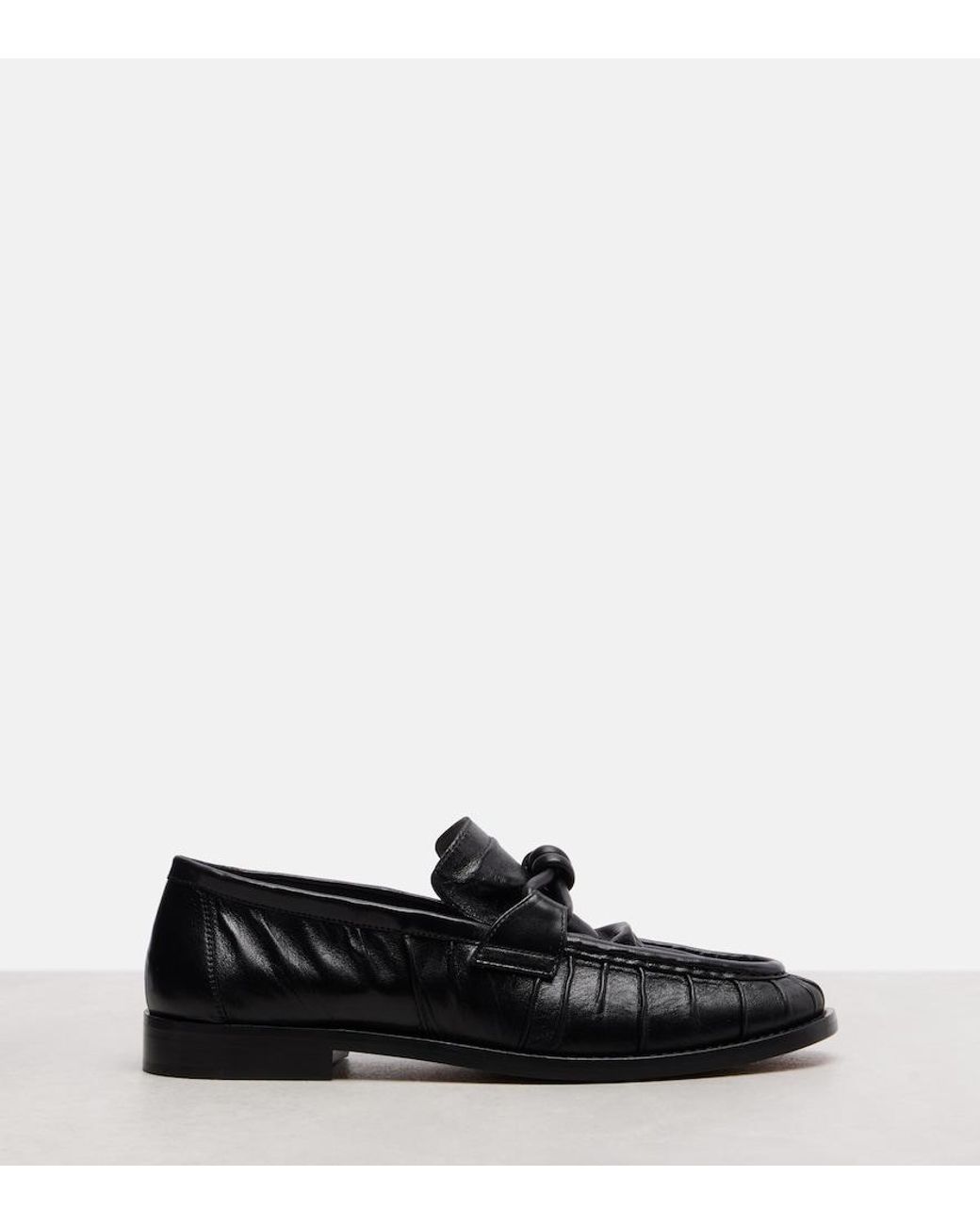 Bottega Veneta Black Astaire Knotted Crinkled-Leather Loafers