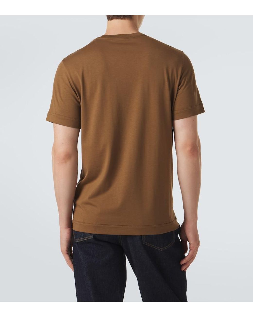 Moncler Brown Leather-Trimmed Cotton Jersey T-Shirt for men