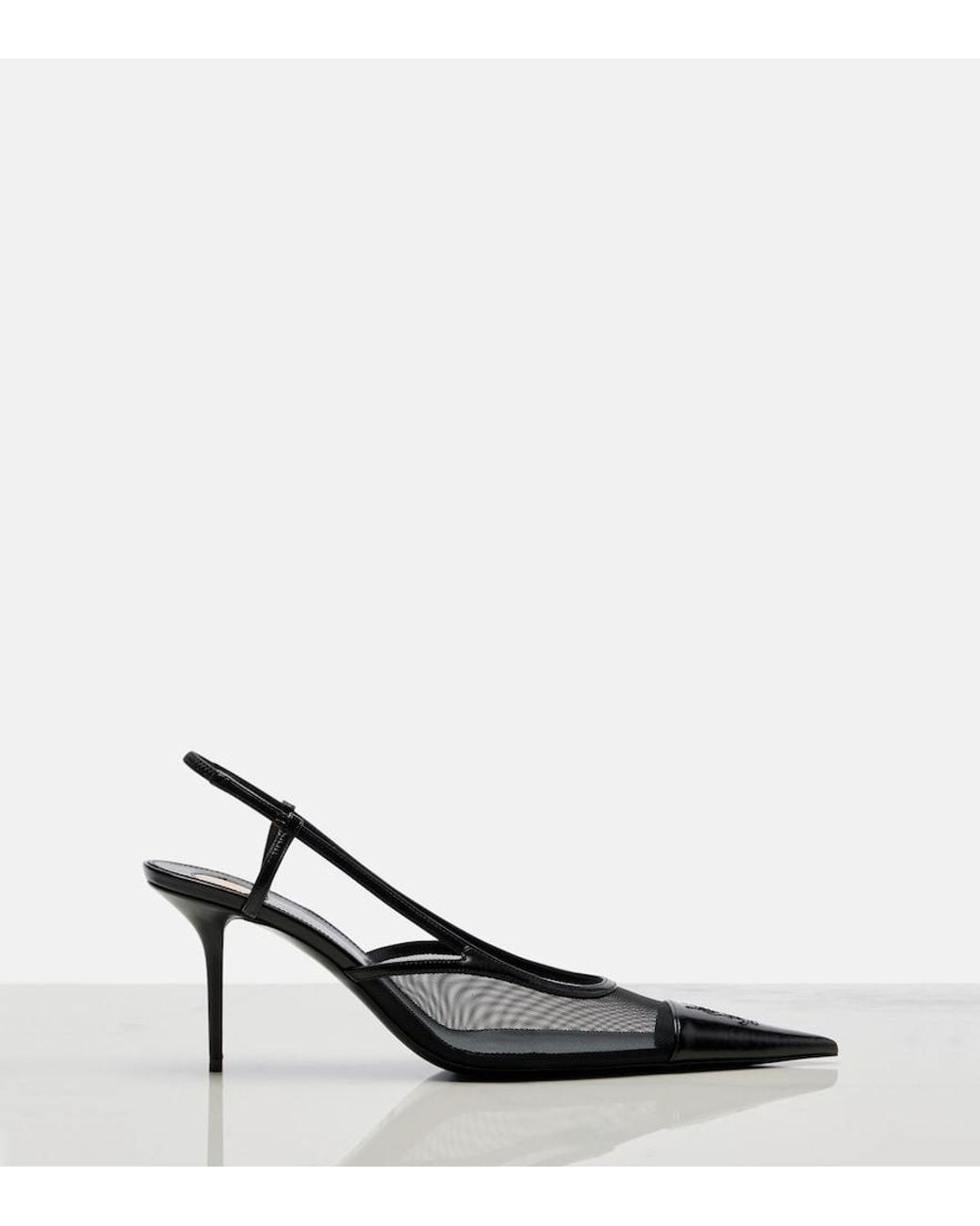 Saint Laurent Black Renee Mesh And Leather Slingback Pumps