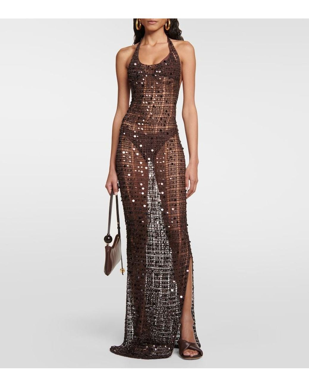 AYA MUSE White Cutout Sequined Maxi Dress