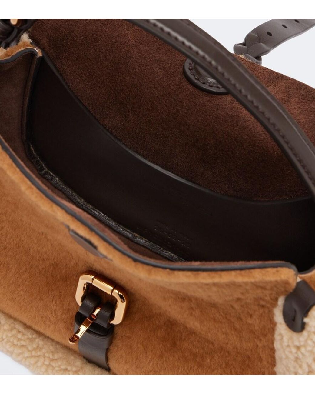 Etro Brown Pony Small Shearling Top-Handle Bag