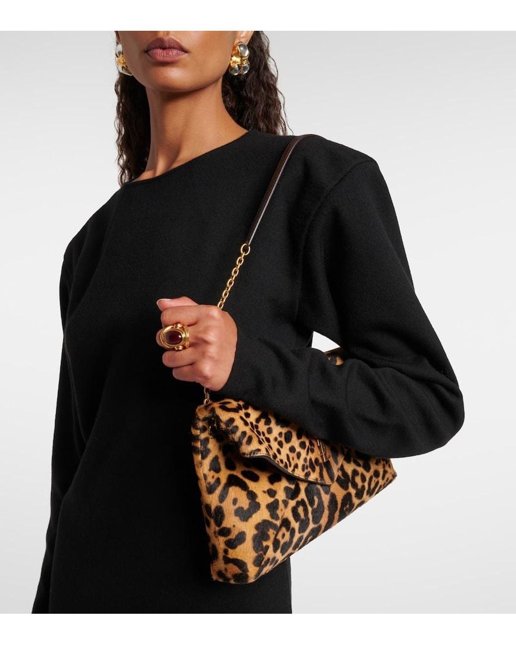 Saint Laurent Brown Cassandre Calf Hair Shoulder Bag