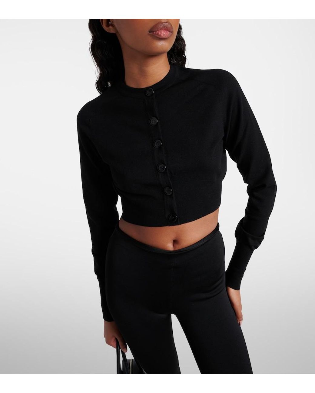 Alaïa Black Cropped Wool-Blend Cardigan