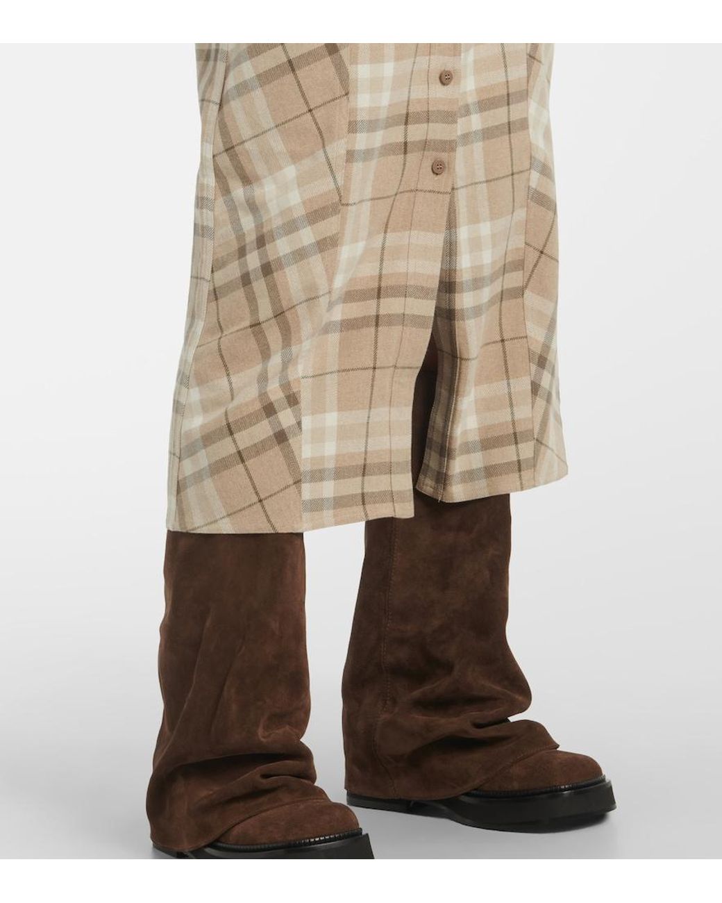 The Attico Natural Checked Cotton-Blend Shirt Dress