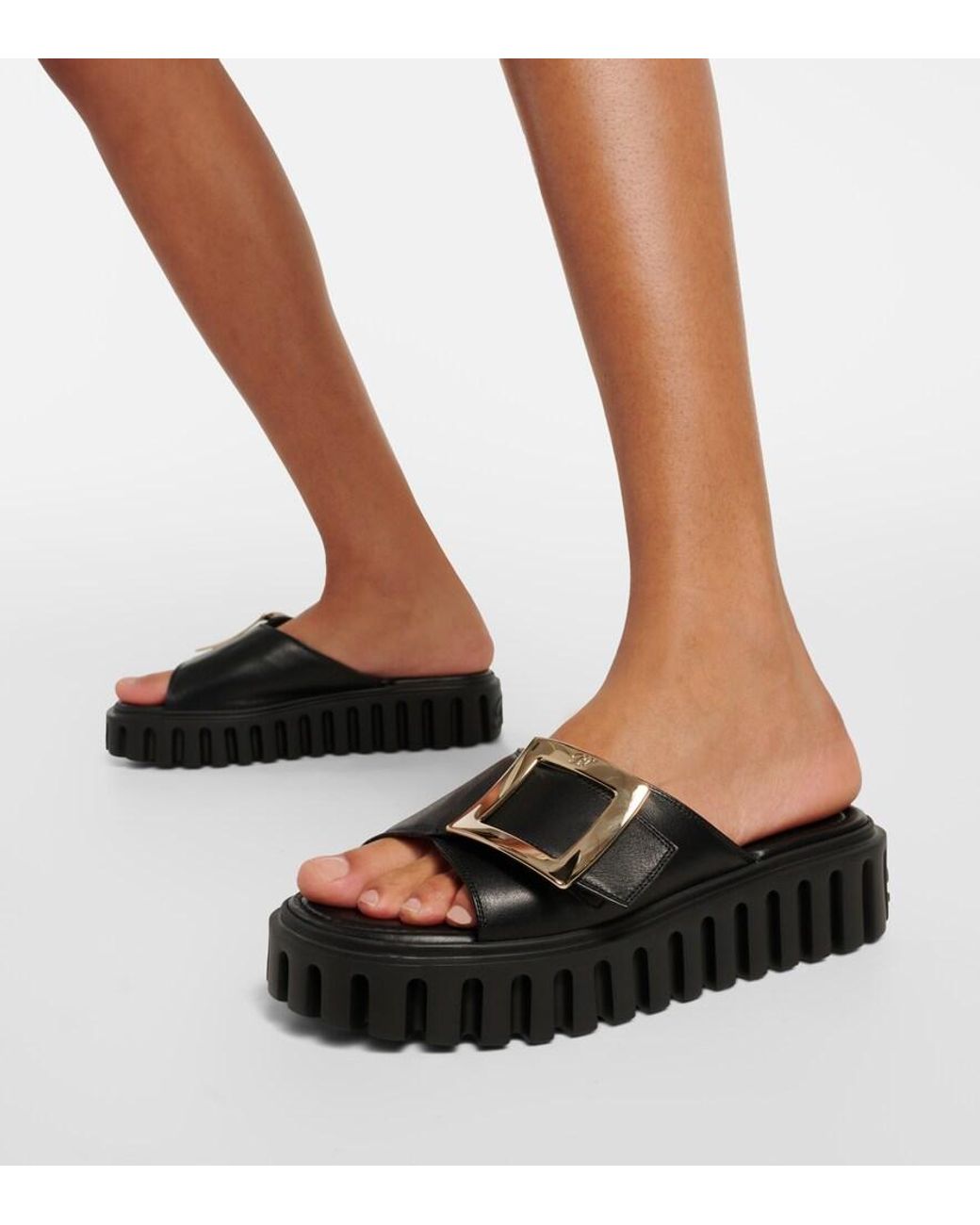 Roger Vivier Black Viv' Go Thick Leather Mules