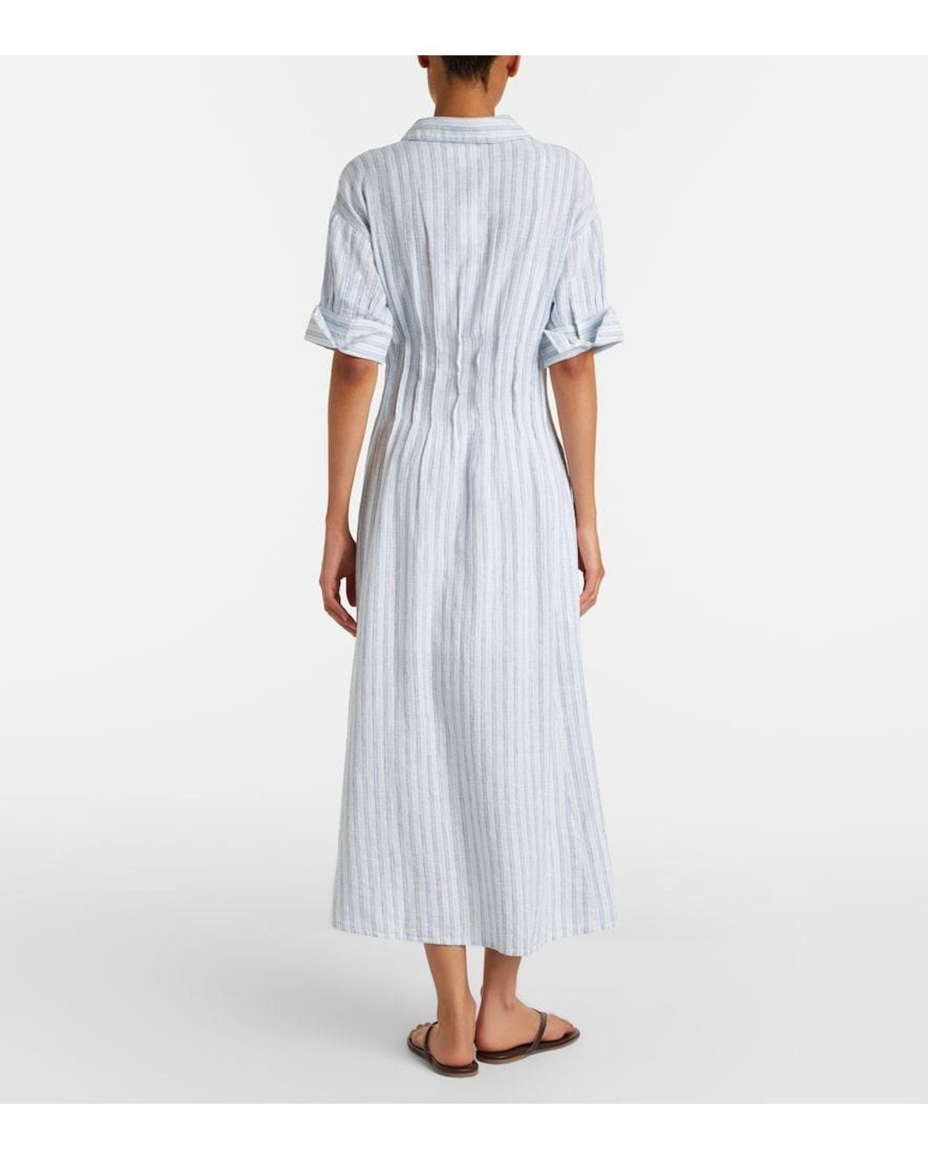 Velvet White Saron Striped Cotton And Linen Shirt Dress