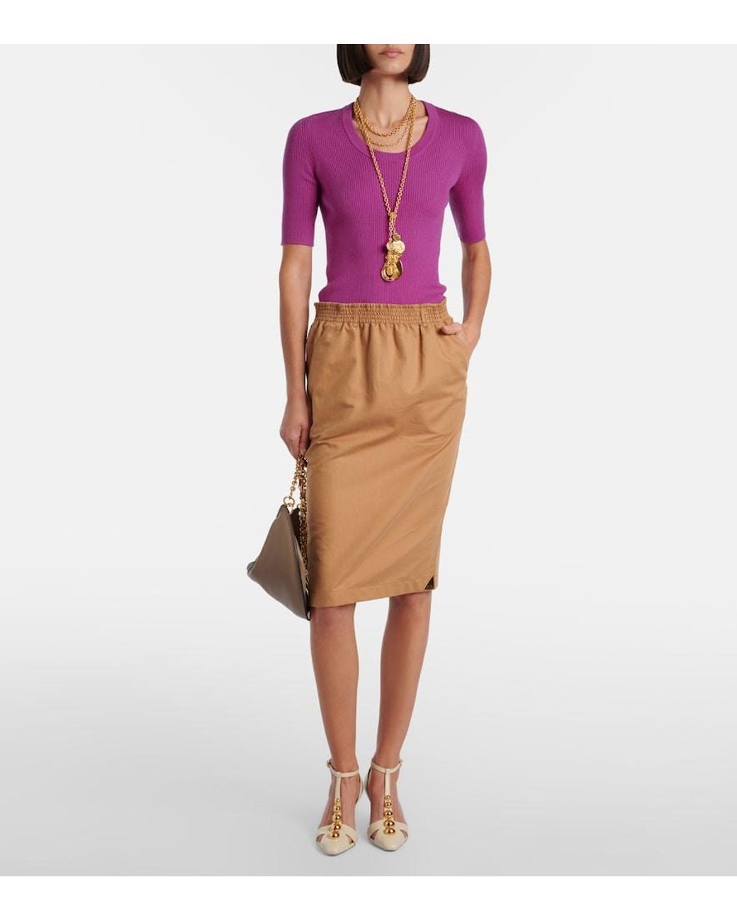 Chloé Natural Cotton And Linen Gabardine Pencil Skirt