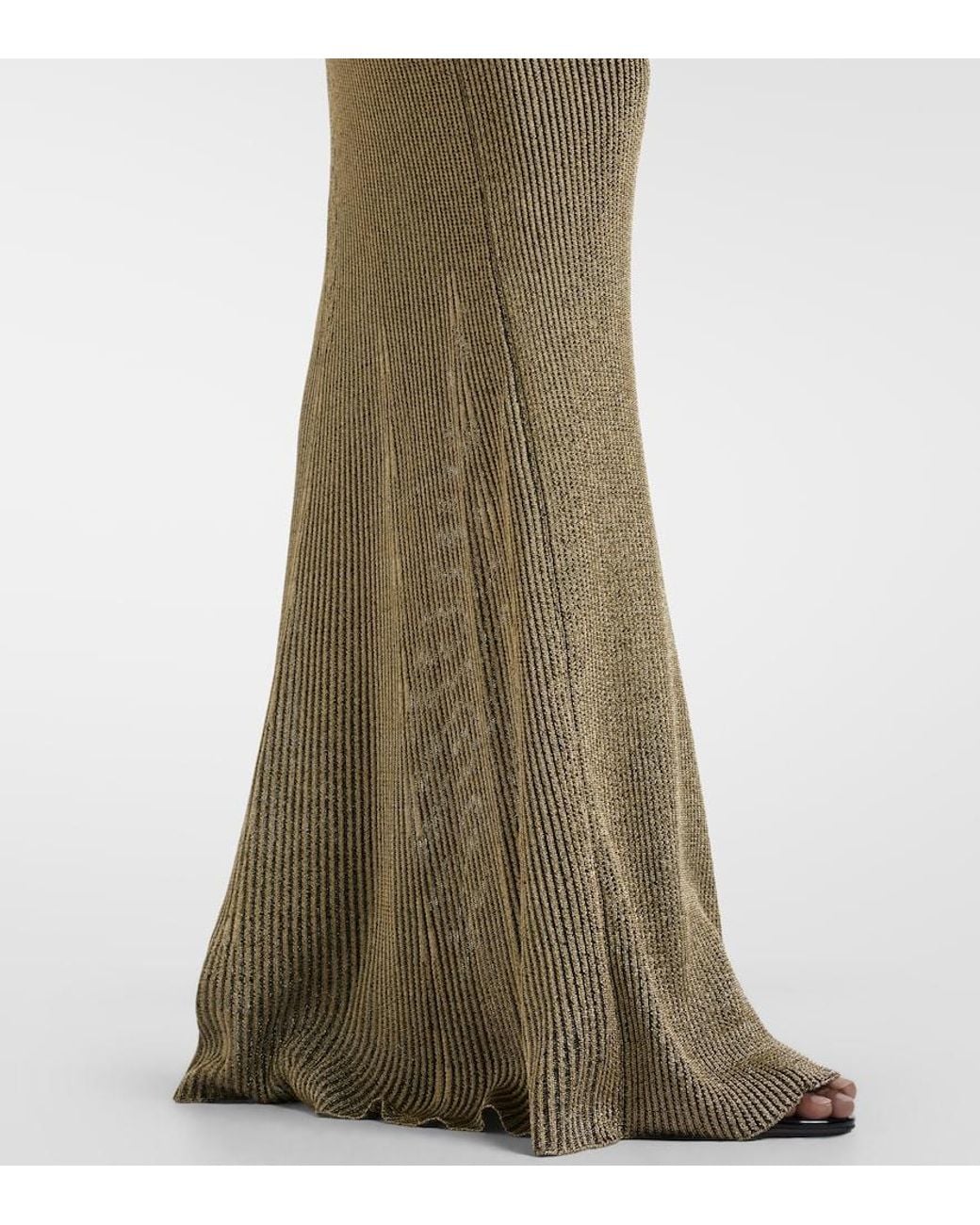Roberto Cavalli Natural Ribbed-Knit Lame Maxi Dress