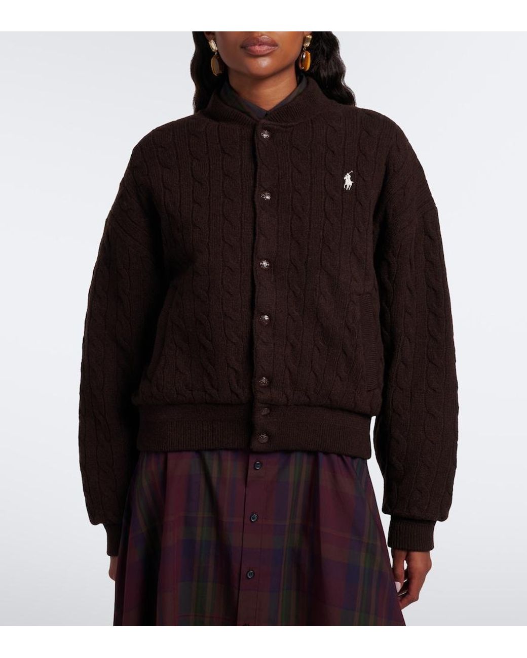 Polo Ralph Lauren Black Cable-Knit Wool And Cashmere Bomber Jacket