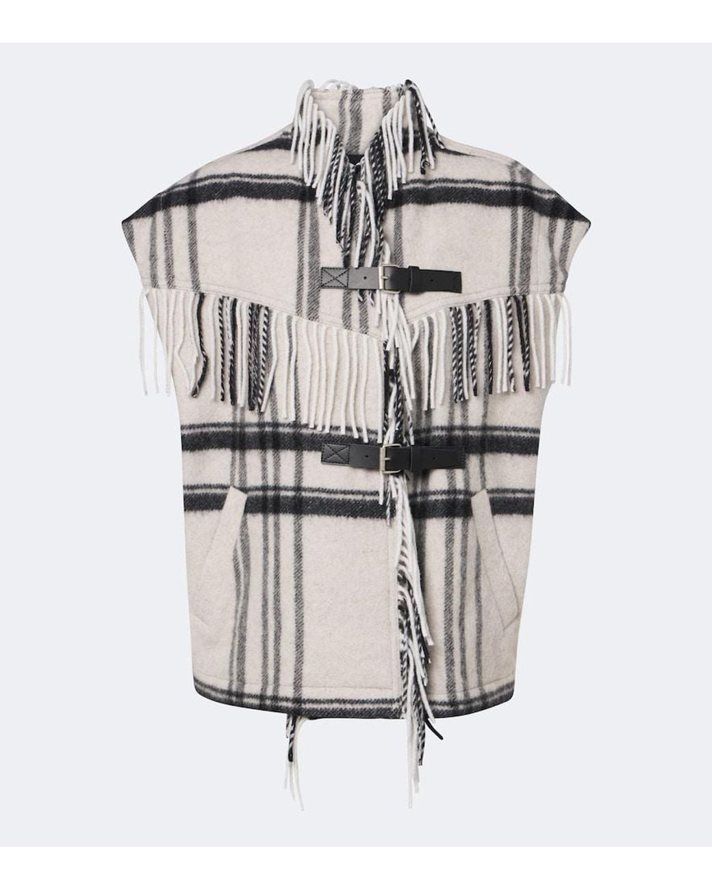 Isabel Marant White Ginesa Checked Fringed Wool-Blend Vest