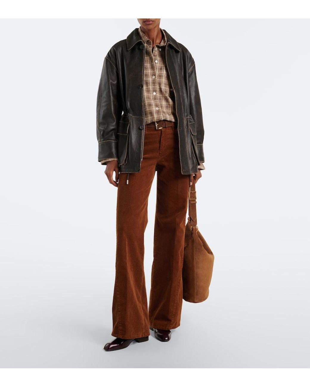 7 For All Mankind Brown Lotta Cotton-Blend Corduroy Wide-Leg Pants