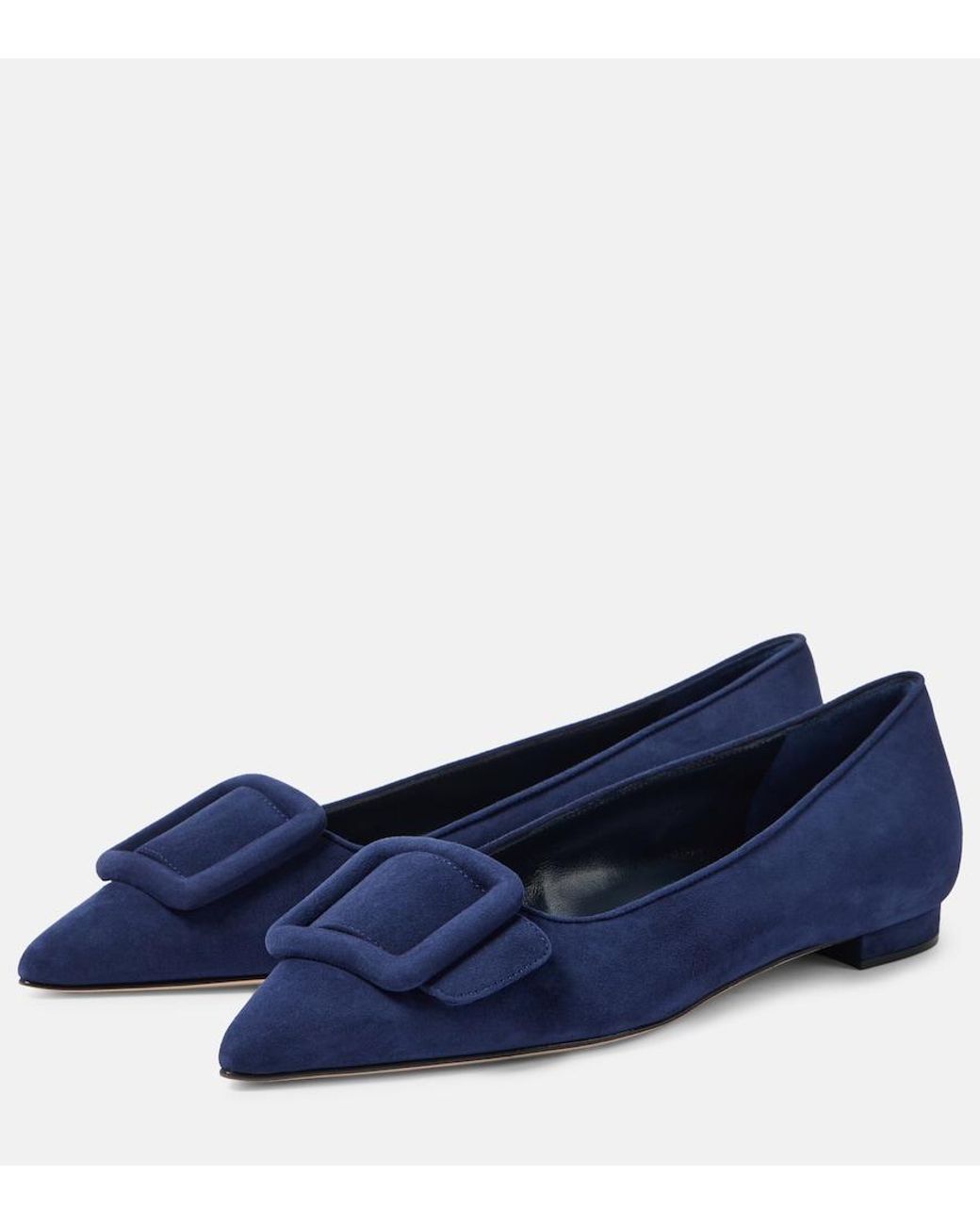 Manolo Blahnik Blue Maysale Suede Ballet Flats