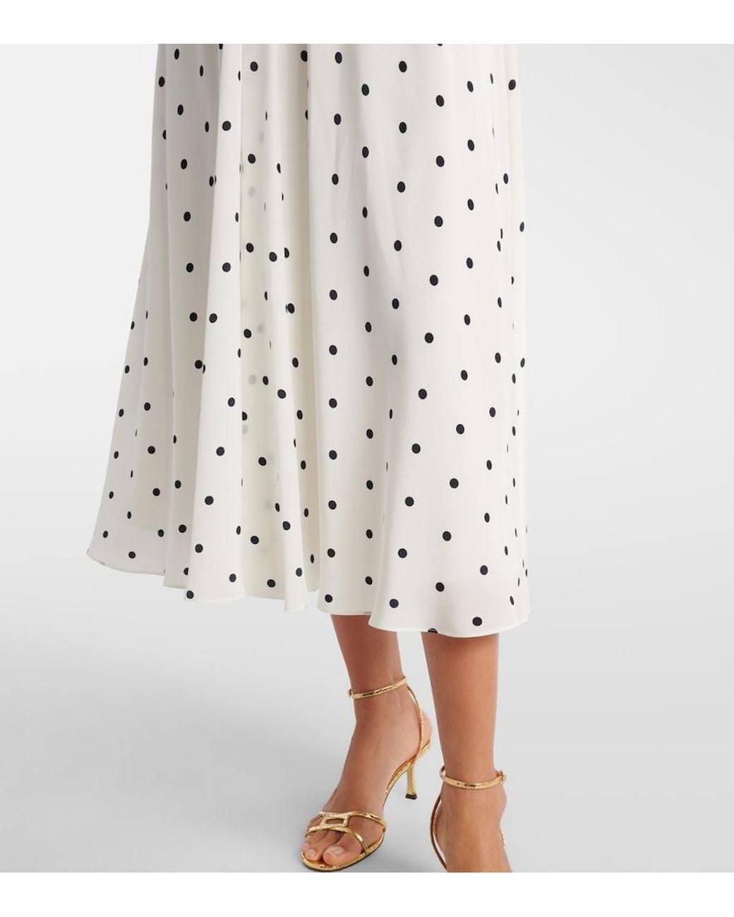 Alessandra Rich White Polka-Dot Silk Midi Dress