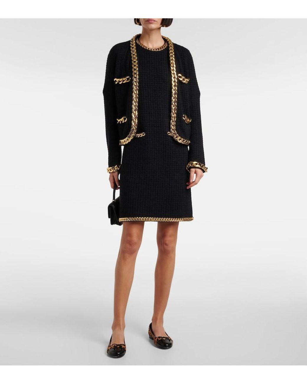 Tory Burch Black Kendra Chain-Trimmed Wool-Blend Cardigan