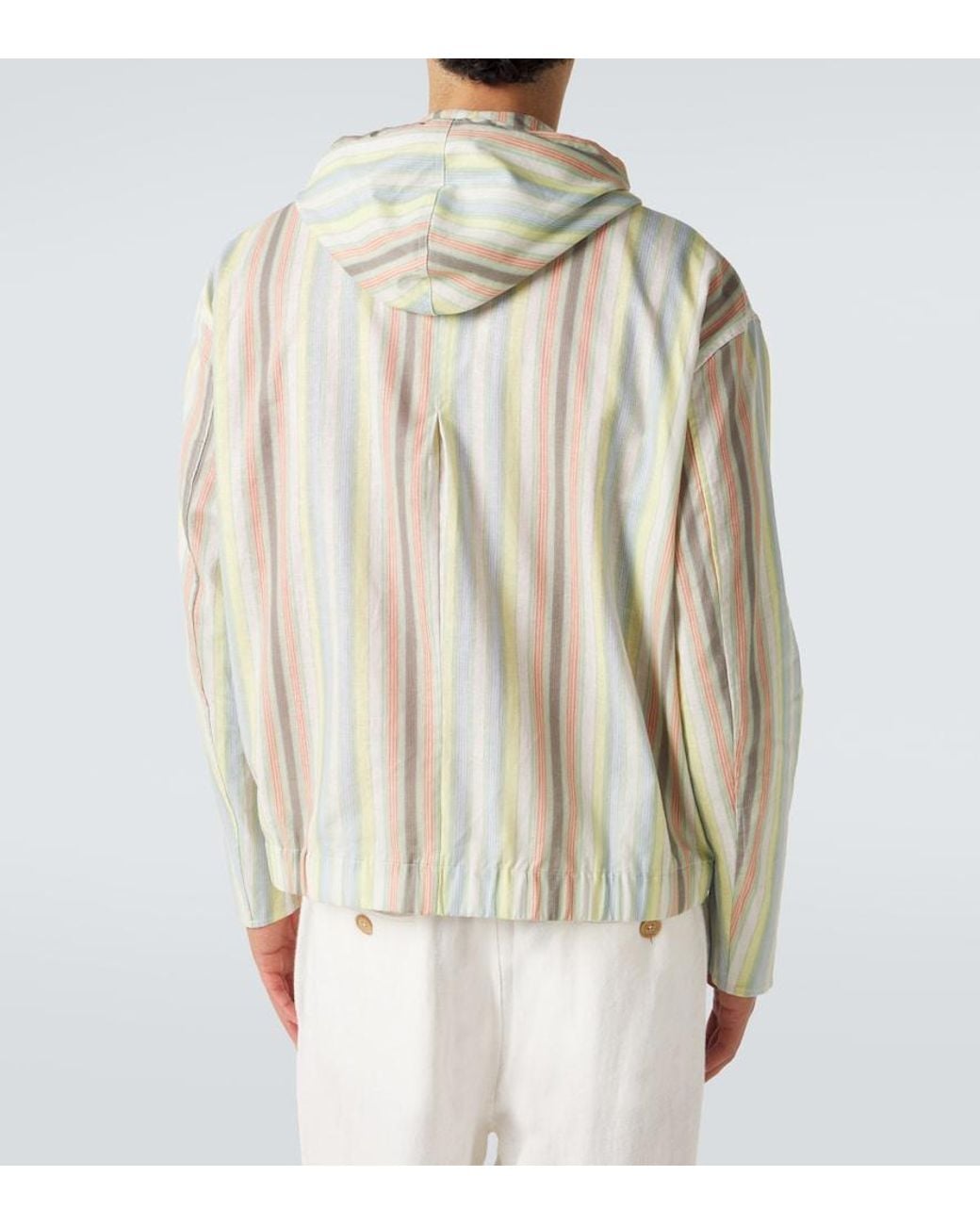Commas White Striped Hooded Hemp And Cotton Jacket for men