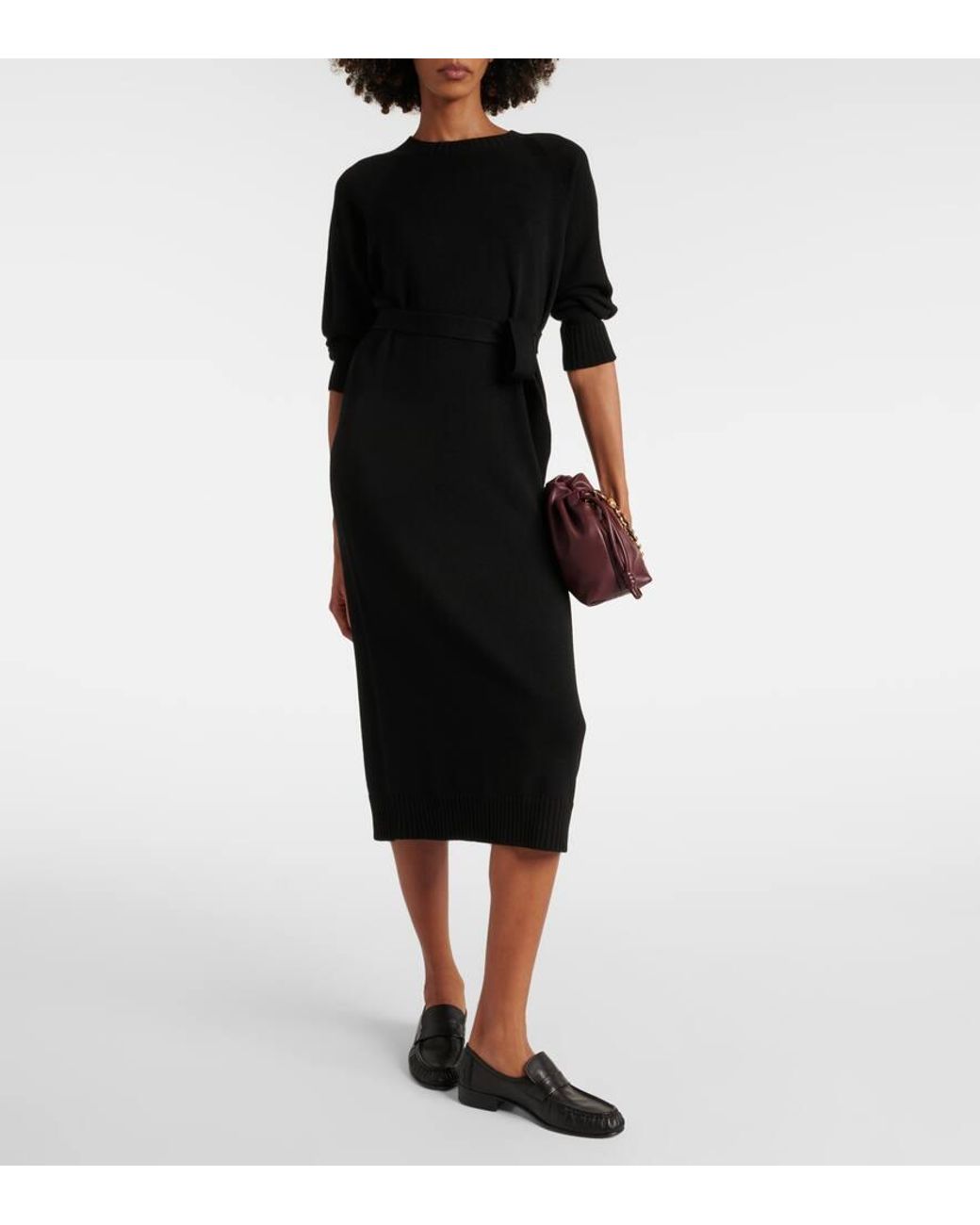 Max Mara Virgin Wool Midi Dress in Black | Lyst
