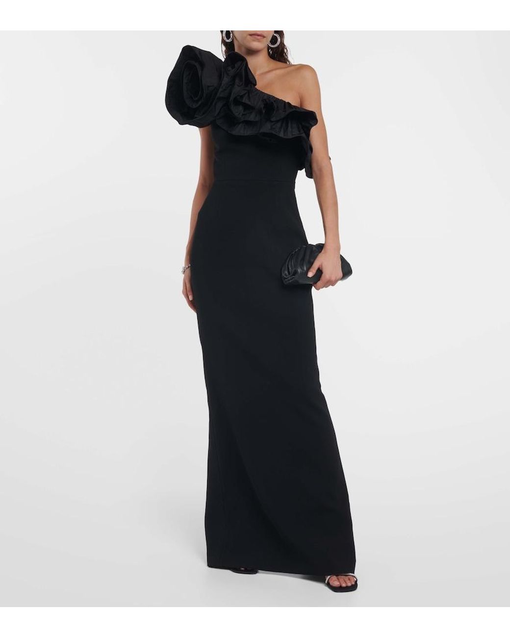 Rebecca Vallance Black Chloe One-shoulder Taffeta-trimmed Stretch-crepe Gown