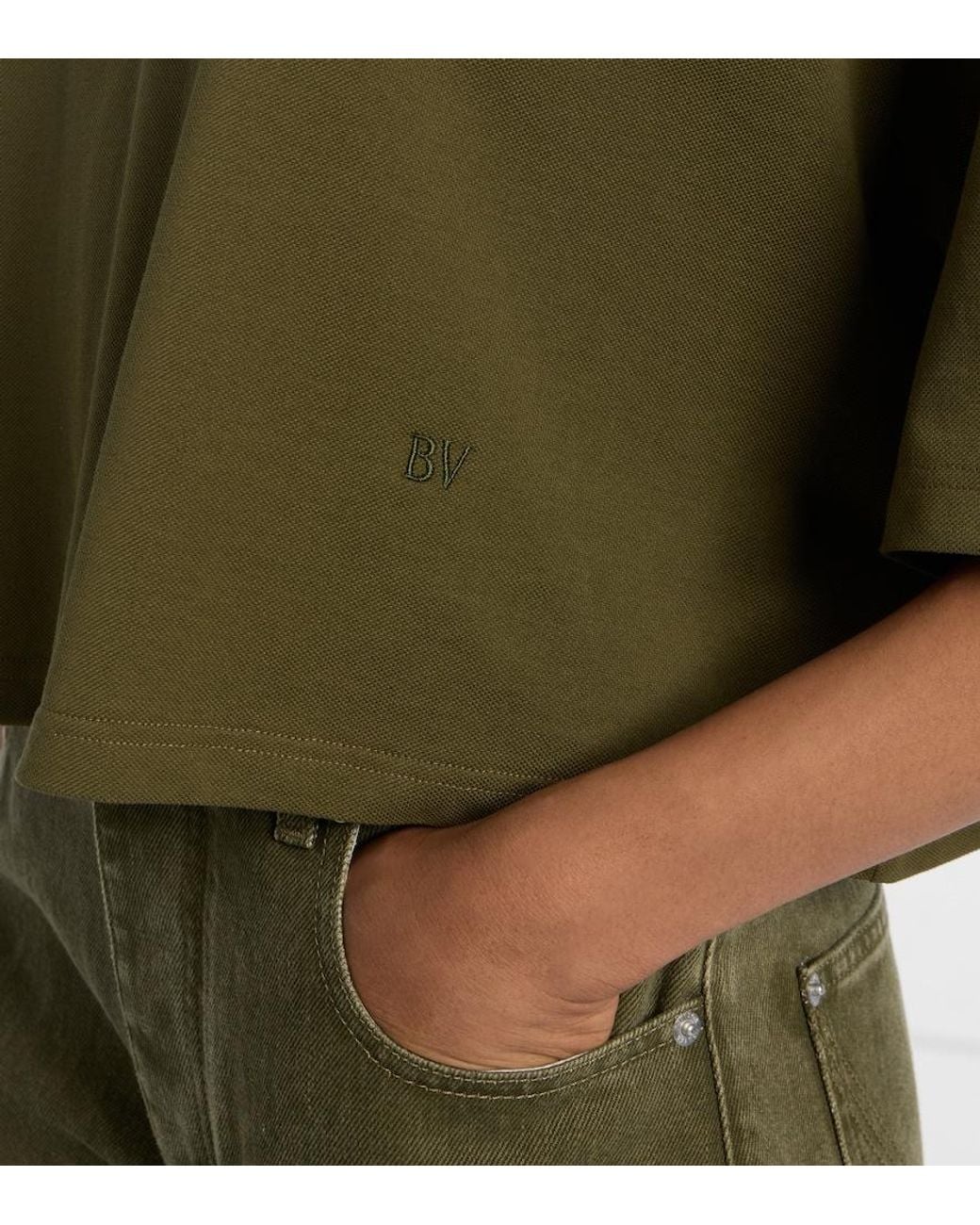 Bottega Veneta Green Cropped Cotton Polo Shirt