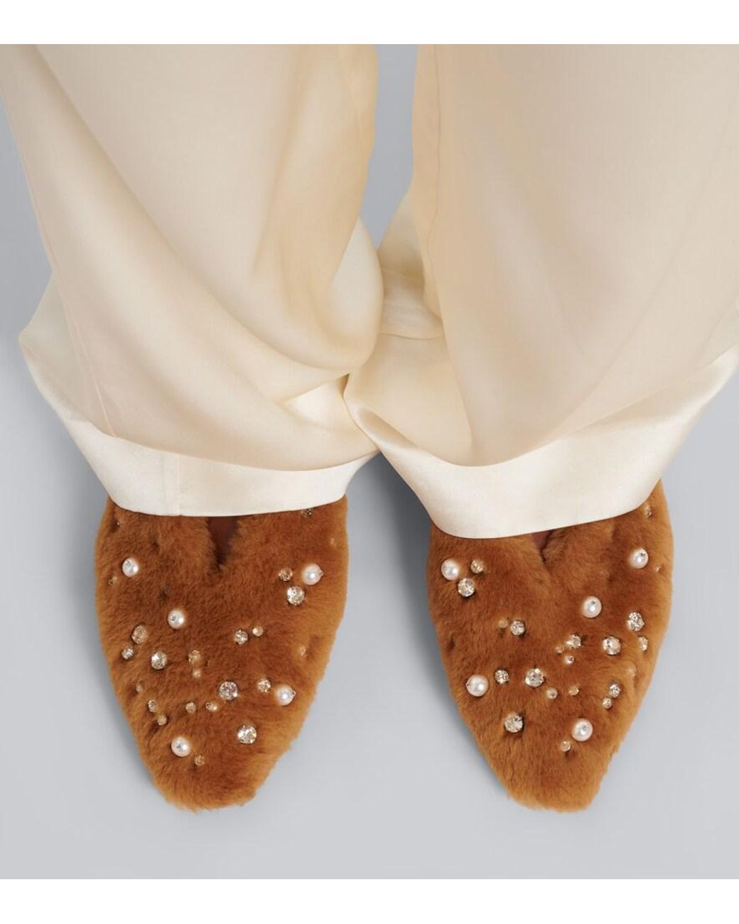 Jimmy Choo Brown Margot Embellished Shearling Ballet Flats