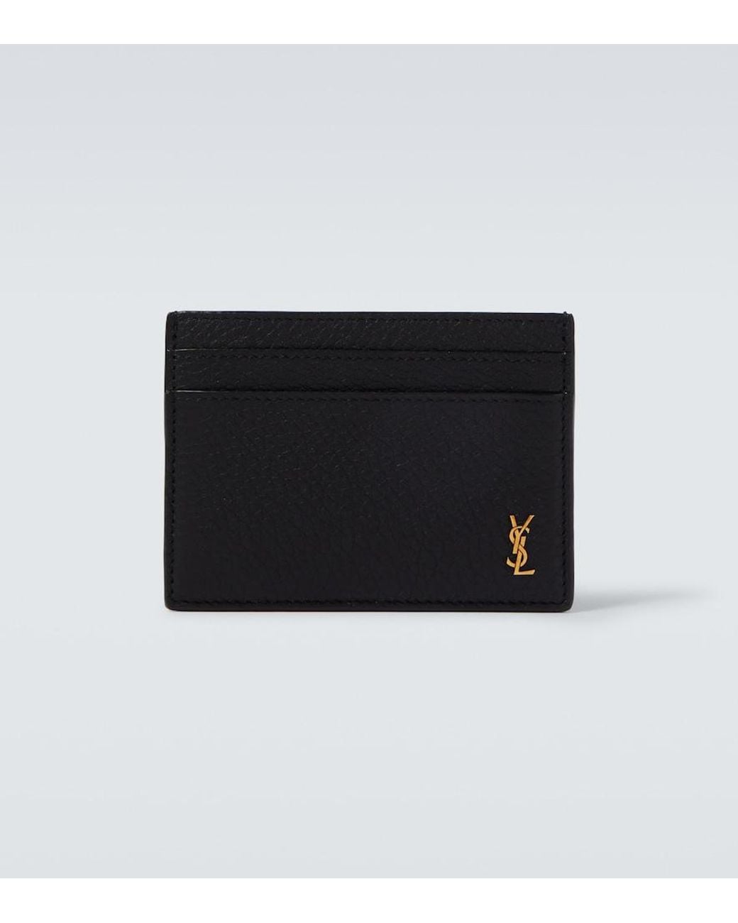 Saint Laurent Black Tiny Cassandre Leather Card Holder for men