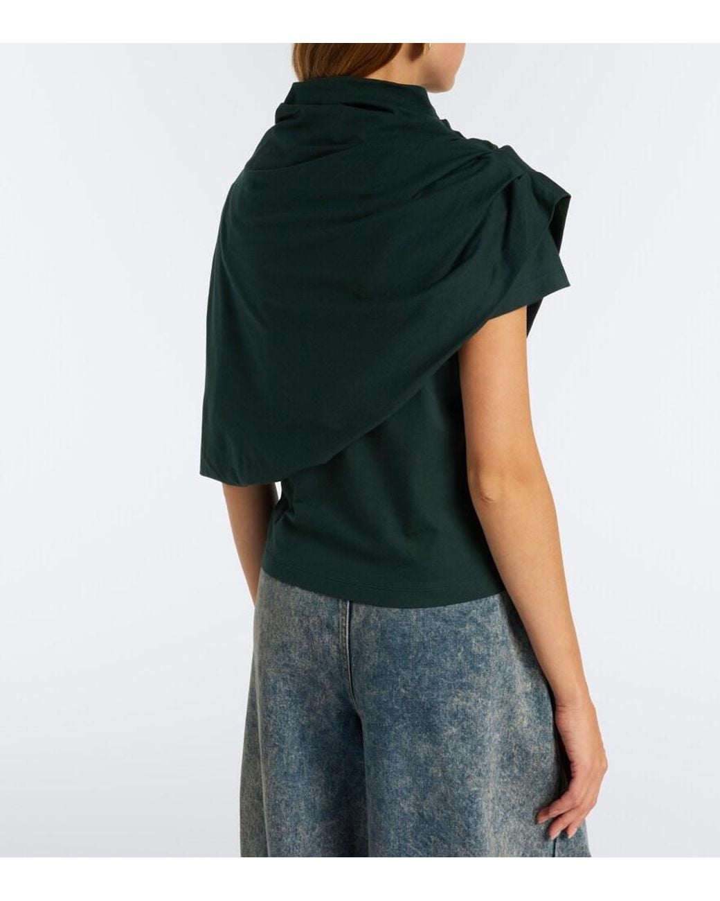 Magda Butrym Green Draped Cotton-Blend Jersey Top And Scarf Set