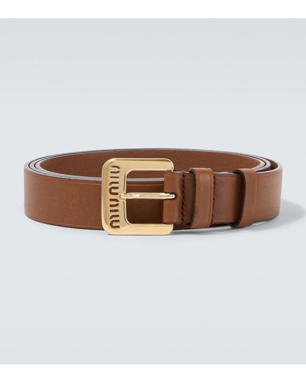 Miu Miu Brown Logo Leather Belt for men