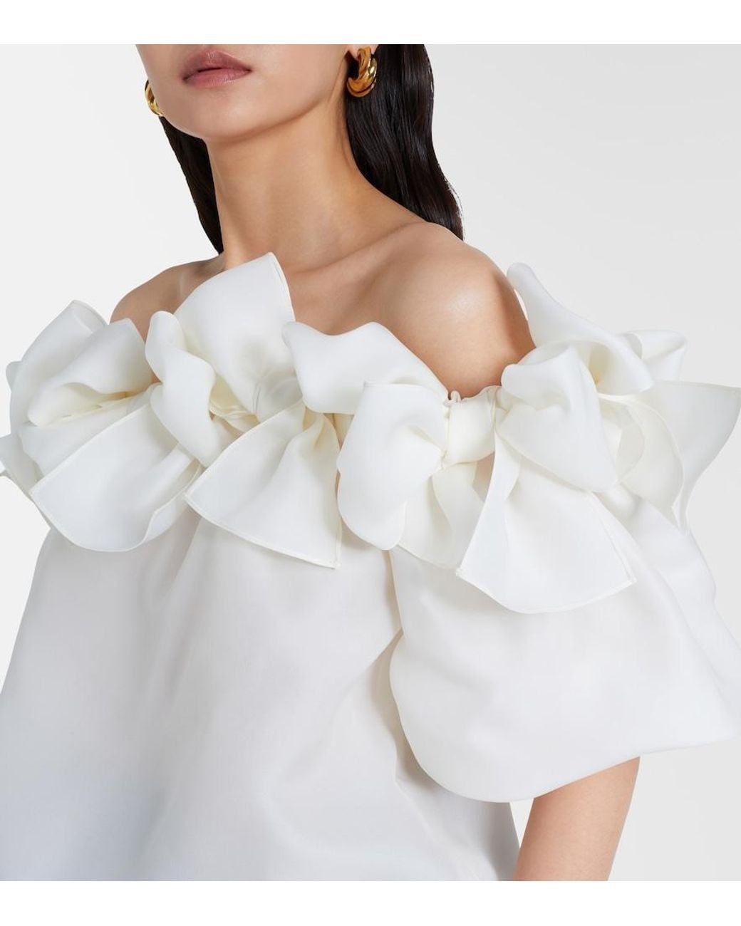 Carolina Herrera White Off-Shoulder Silk Top