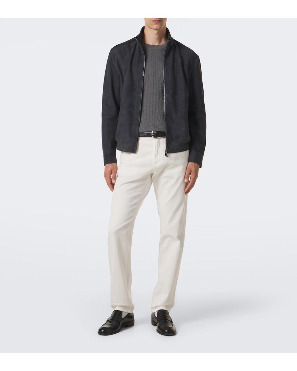 Canali Blue Suede Bomber Jacket for men