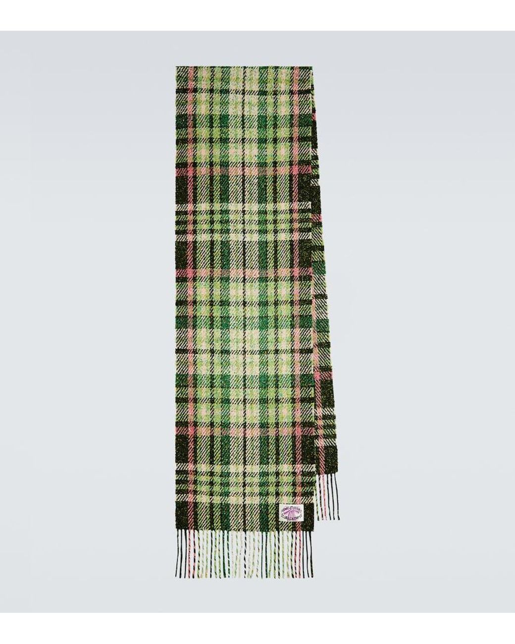 Acne Green Fringed Checked Scarf for men