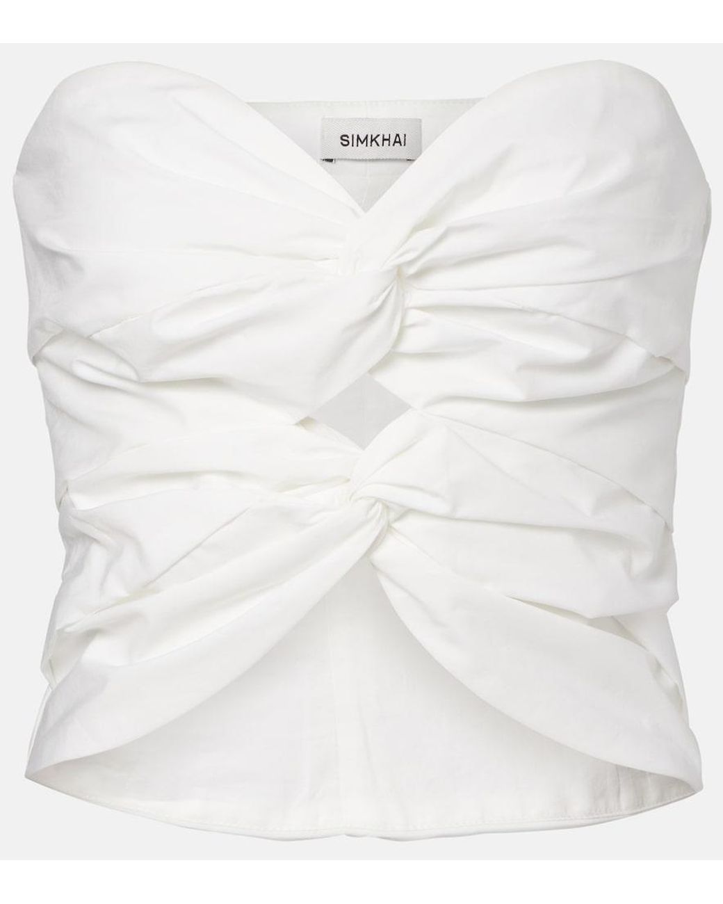Jonathan Simkhai White Cornelia Cutout Ruched Cotton-Blend Top
