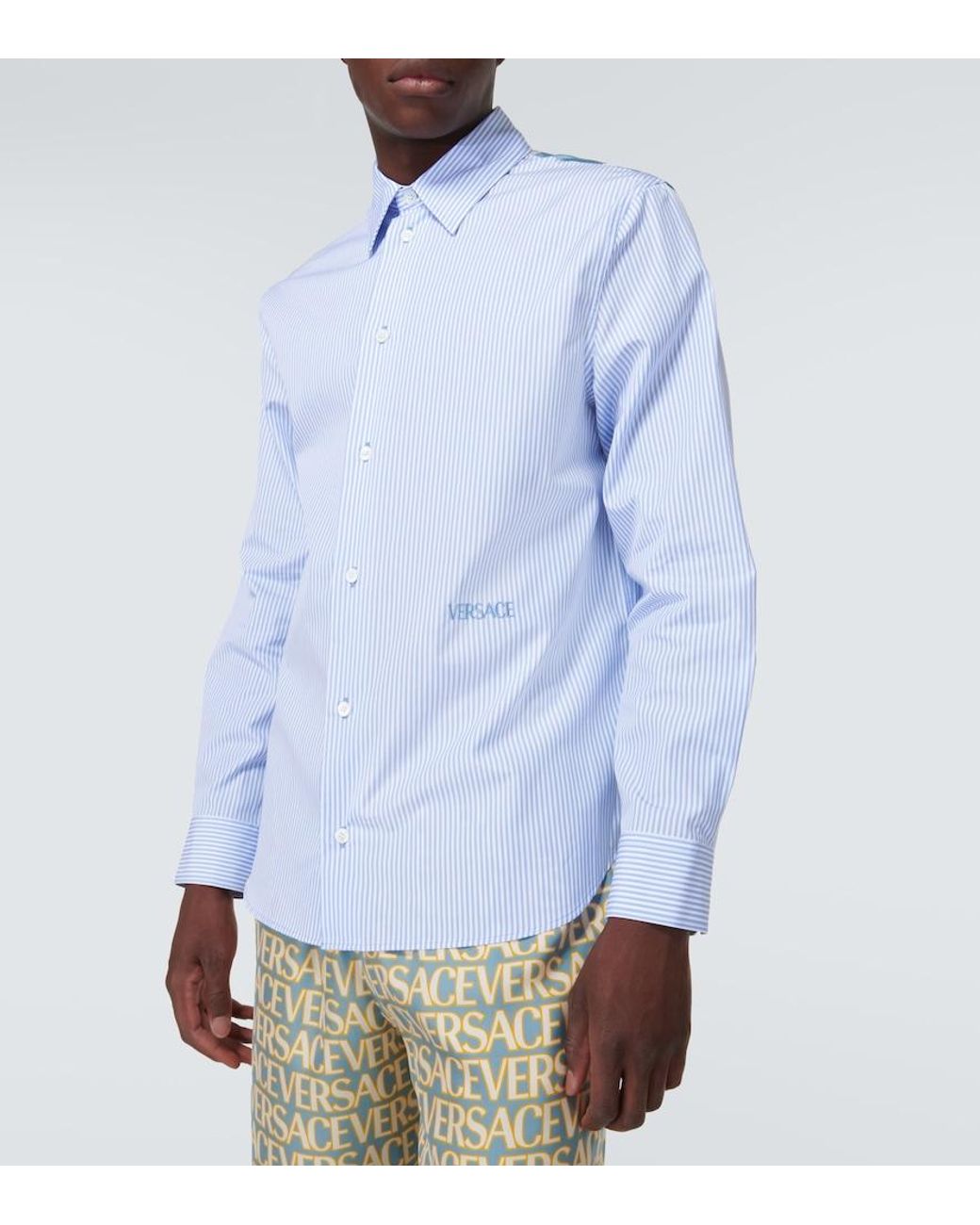 Versace Blue Cotton Poplin Shirt for men