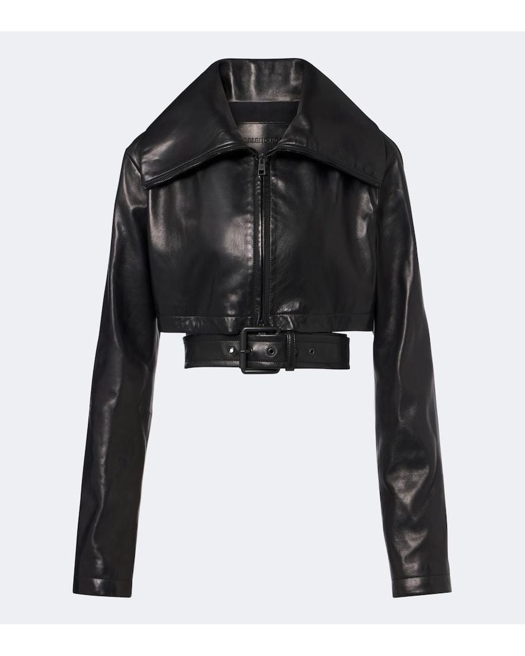 Balenciaga Black Belted Cropped Leather Jacket