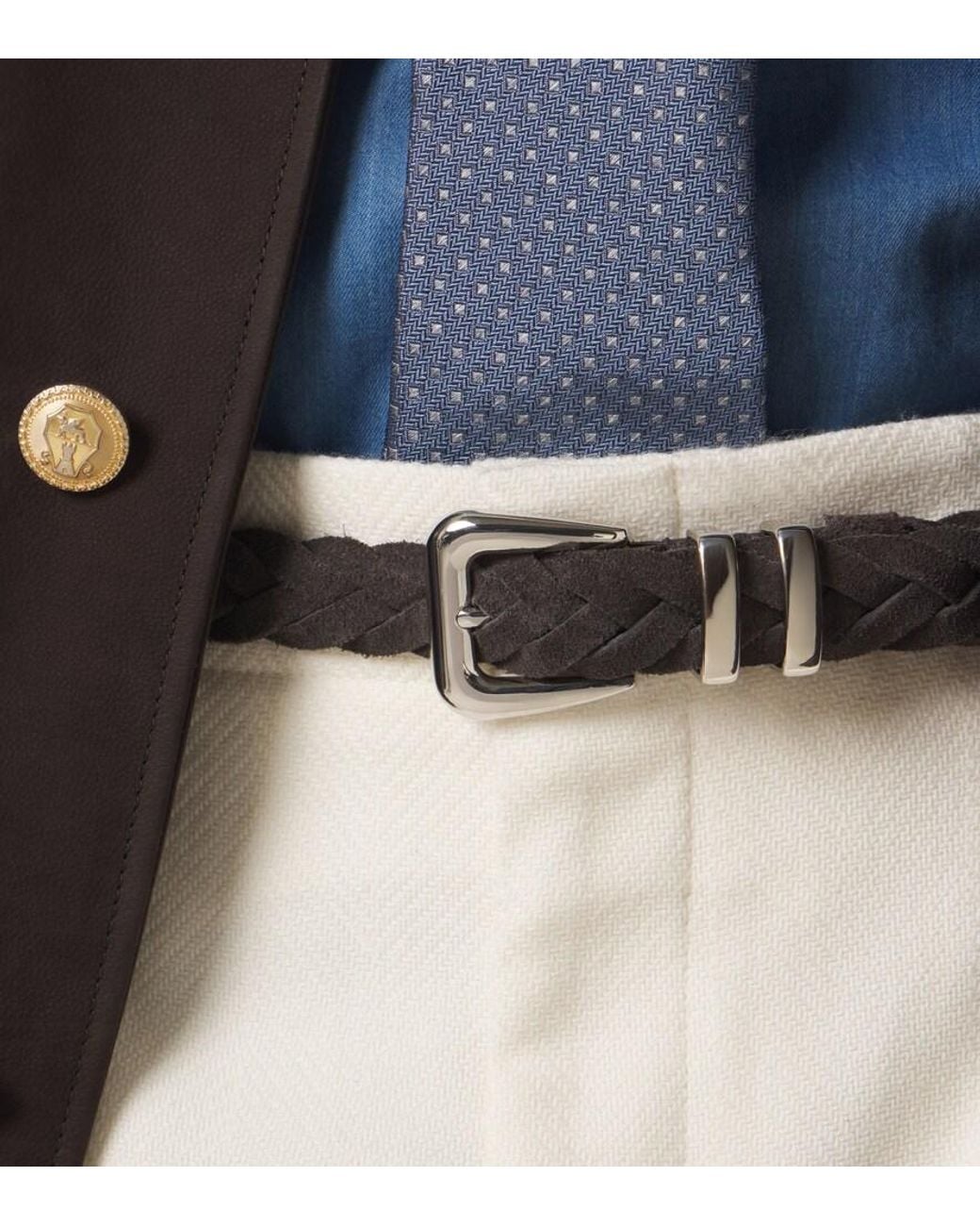 Brunello Cucinelli Gray Braided Suede Belt for men