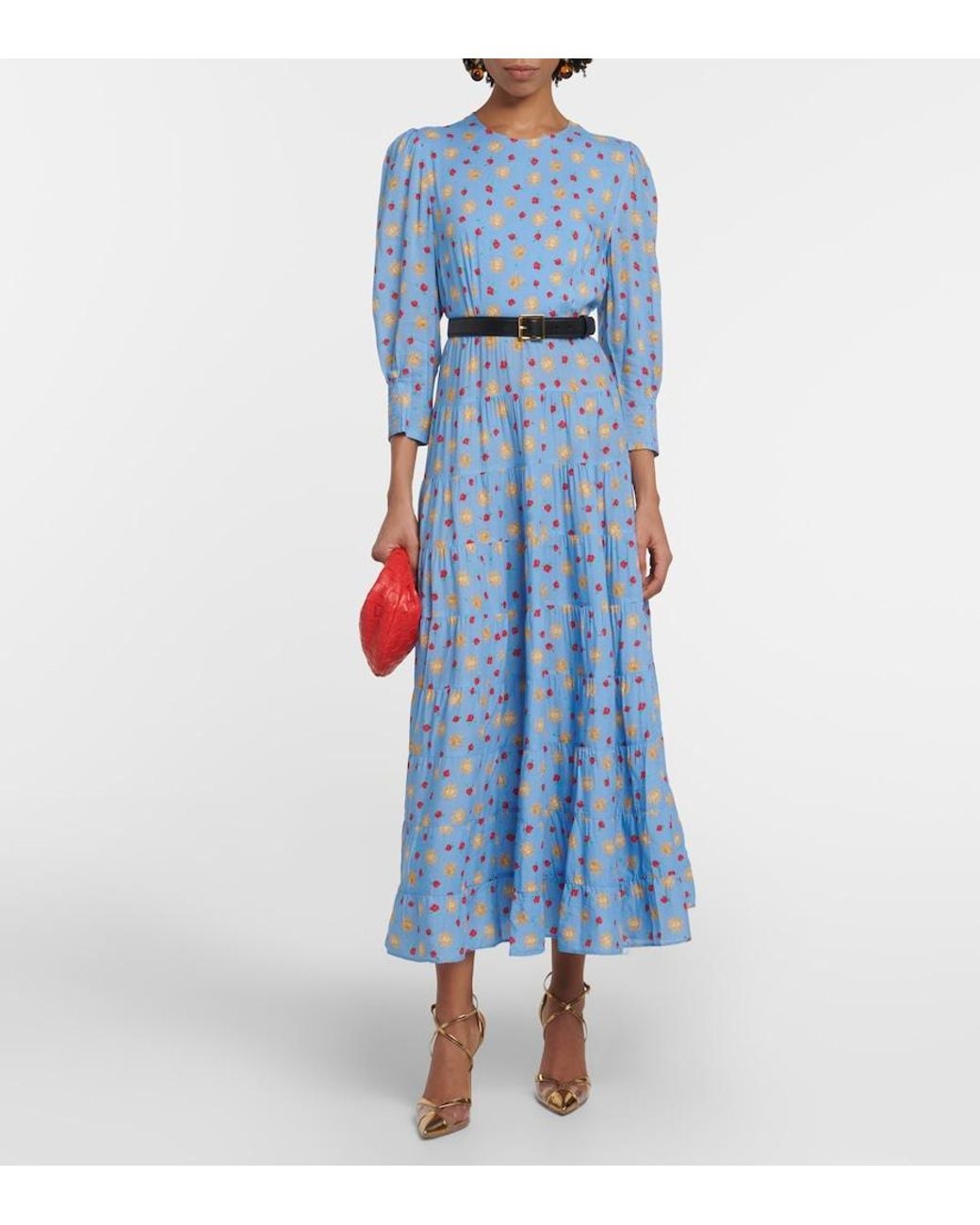 Rixo Blue Kristen Tiered Printed Voile Maxi Dress