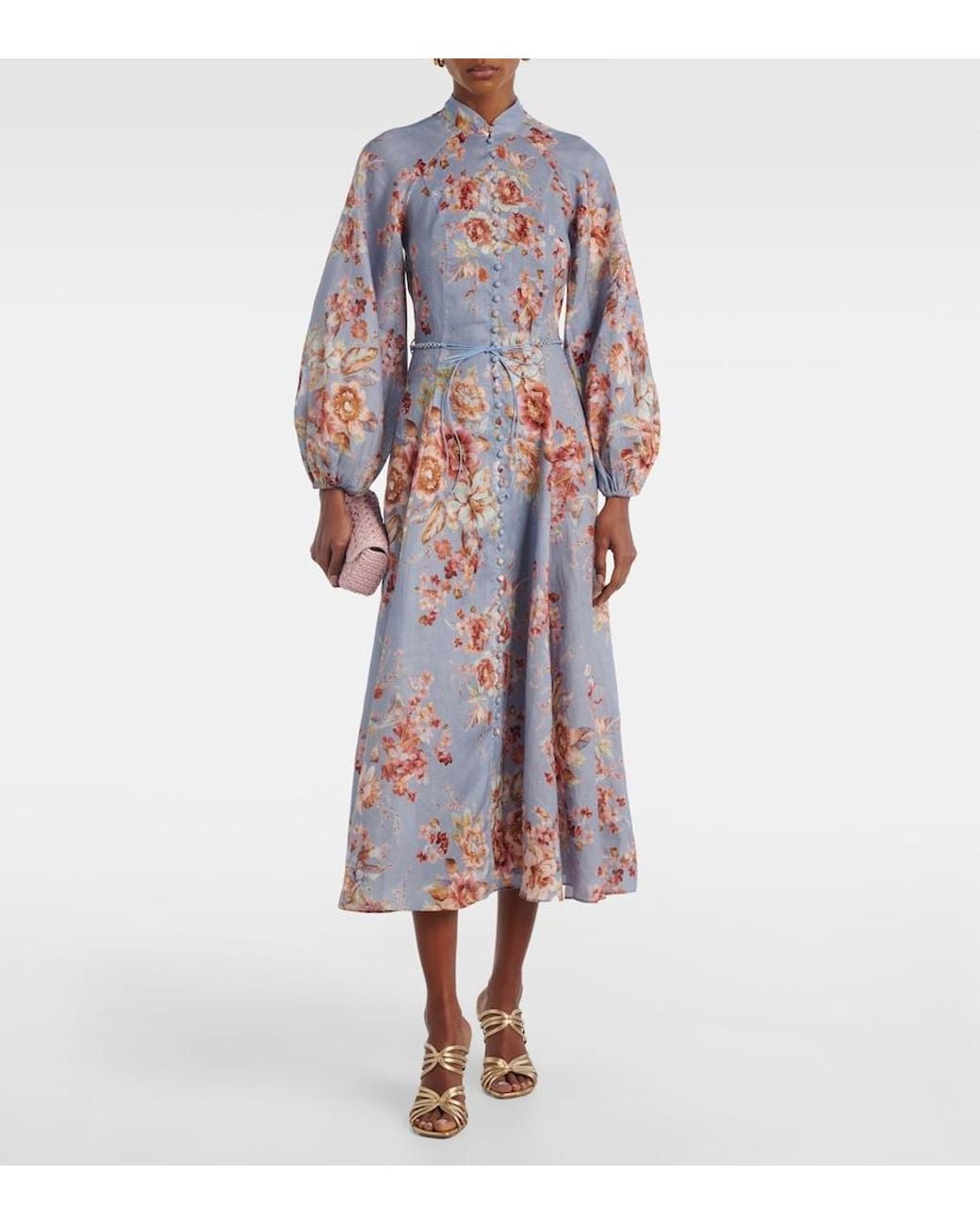 Zimmermann White Awaken Floral Linen Midi Dress