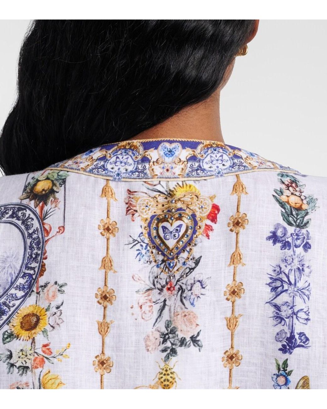 Camilla White Cutout Printed Linen Kaftan