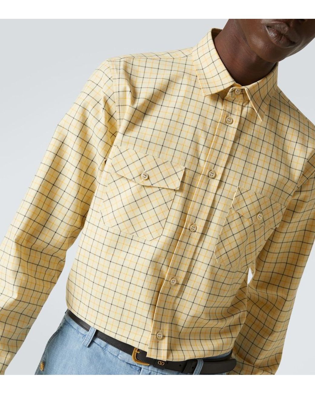 Valentino Garavani Natural Checked Cotton Shirt for men