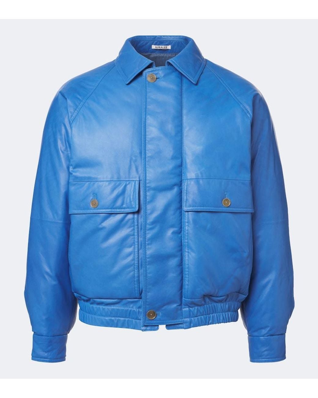 Auralee Blue Leather Down Jacket for men