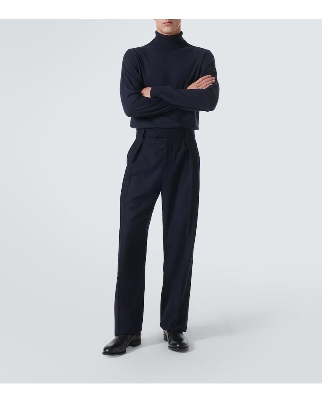 Loro Piana Blue Cashmere Turtleneck Sweater for men