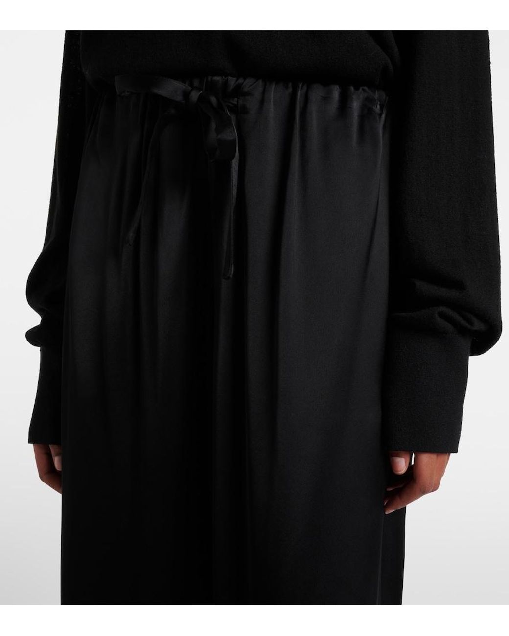 Totême Black Satin Wide-Leg Pants