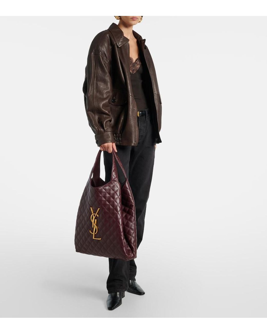 Saint Laurent Red Icare Maxi Quilted Leather Shopper