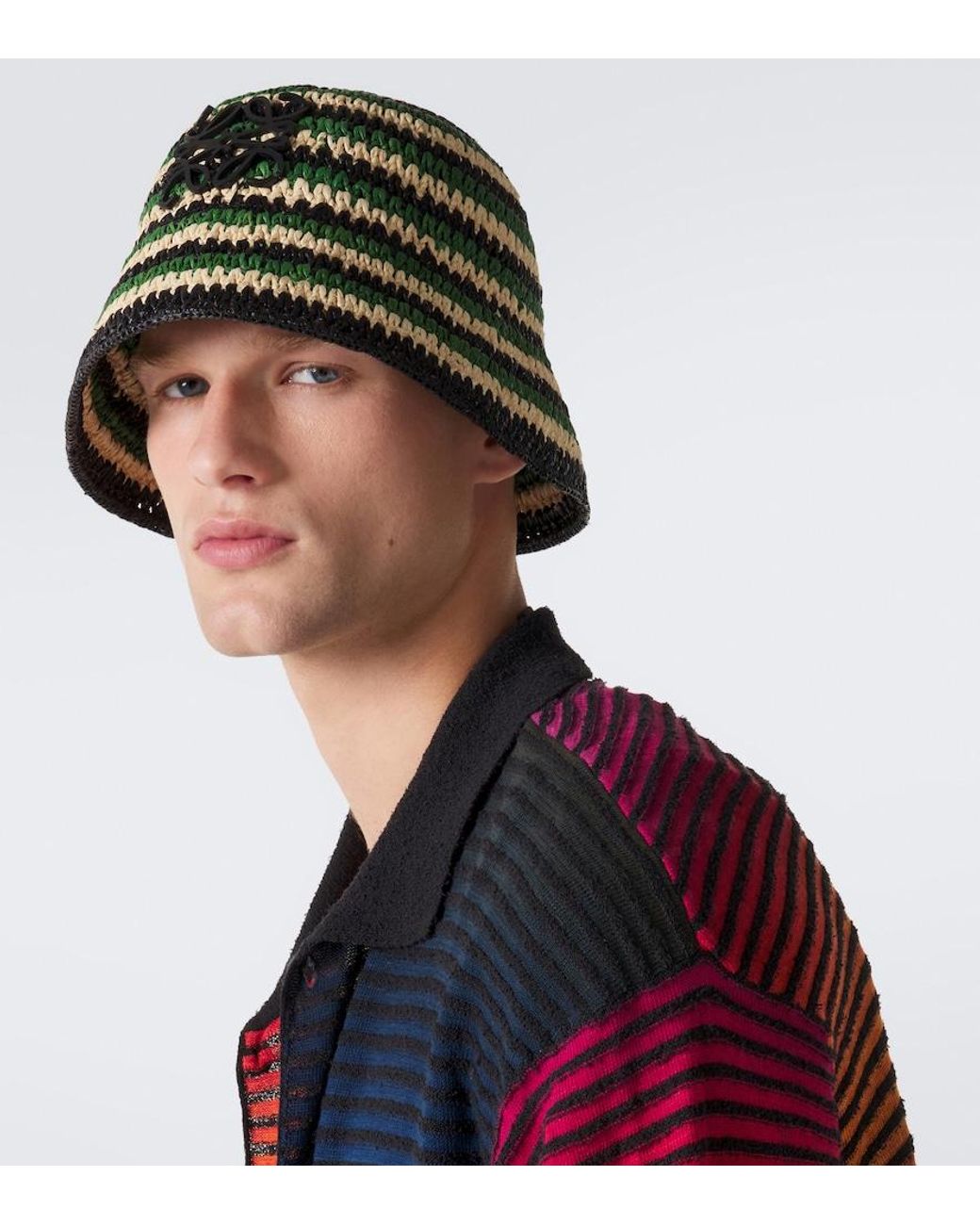 Loewe Green Paula's Ibiza Striped Raffia Bucket Hat for men
