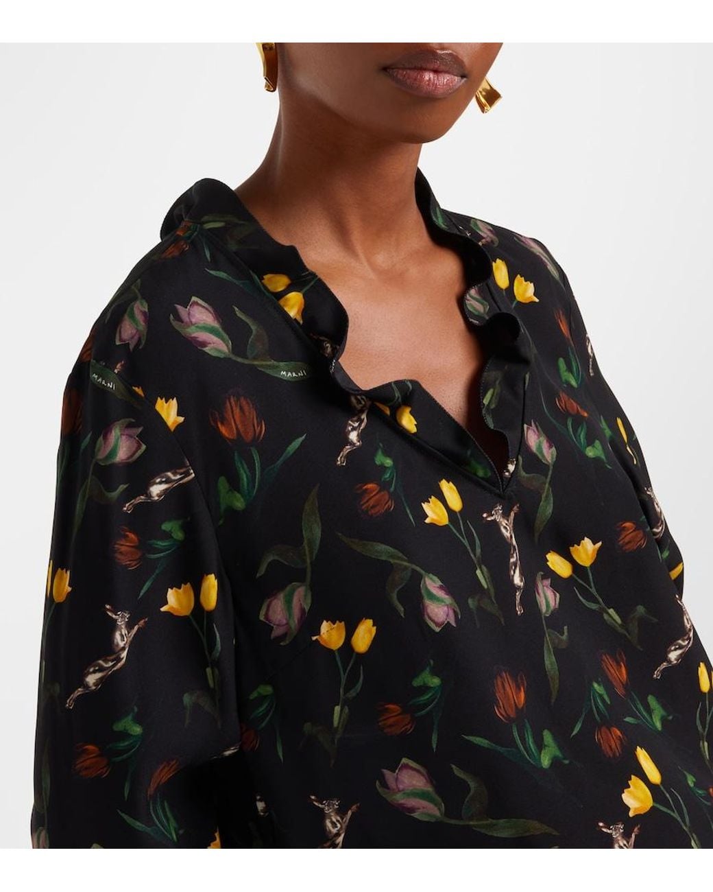 Marni Black Ruffled Floral Top