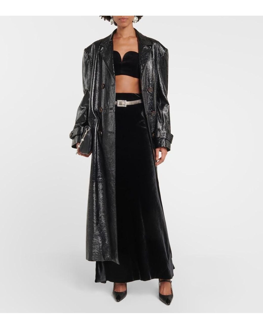 Alessandra Rich Black High-Rise Silk-Blend Maxi Skirt