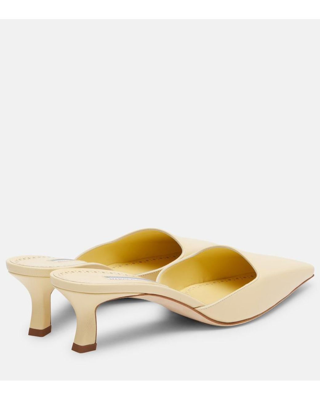 Manolo Blahnik Natural Moiramu Leather Mules