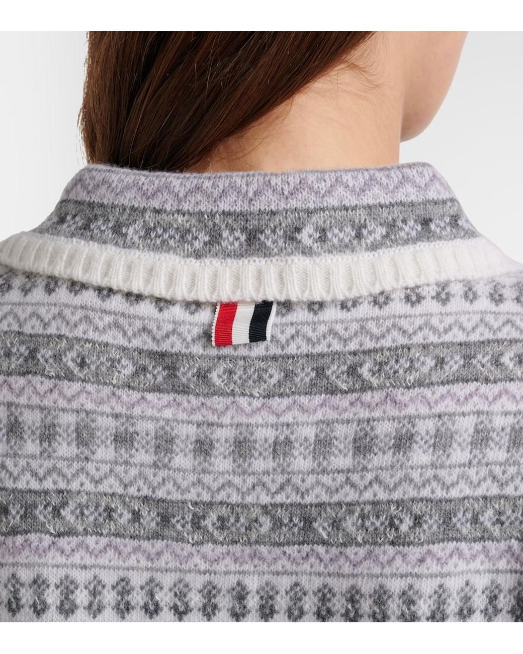Maglione Con Effetto Jacquard E Colletto Arrotondato di Thom Browne in Gray