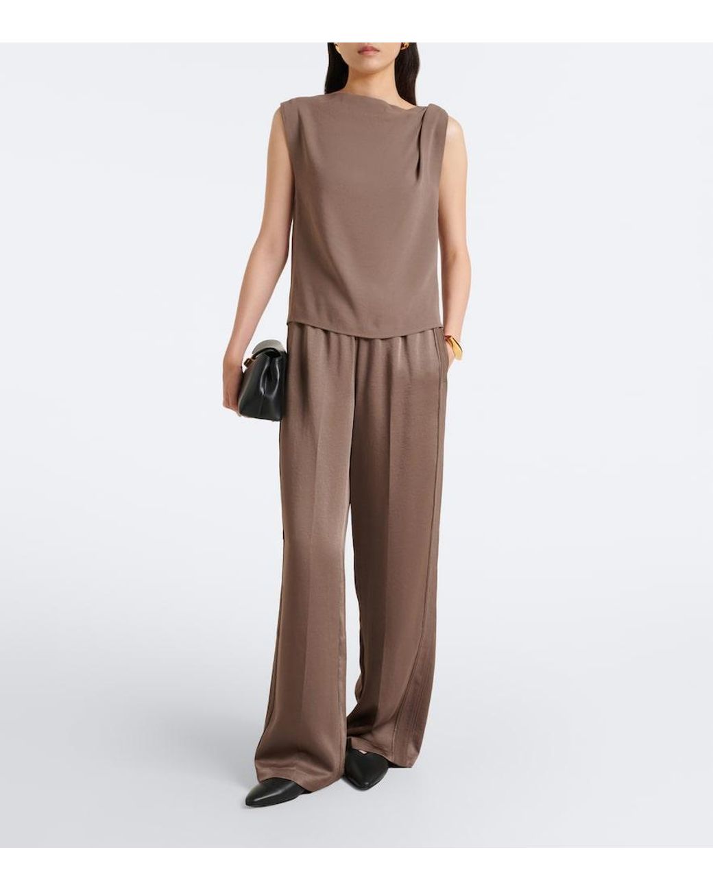 Vince Brown Crepe Wide-Leg Pants